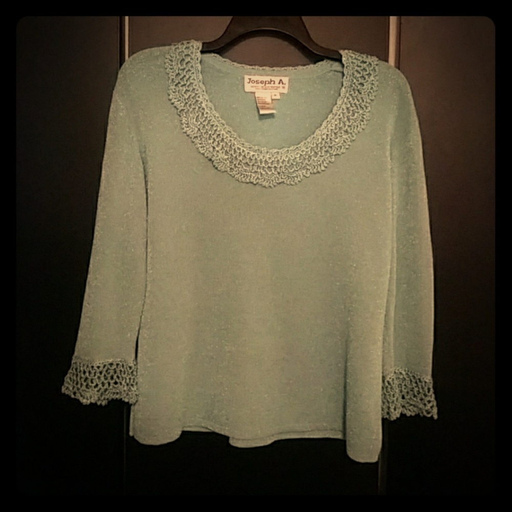 Joseph A. Teal Crocheted Trim Top